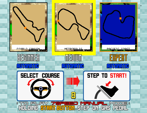 The select screen scrolled to three Saturn entries: generated map panels in the host's tan, the middle one highlighted